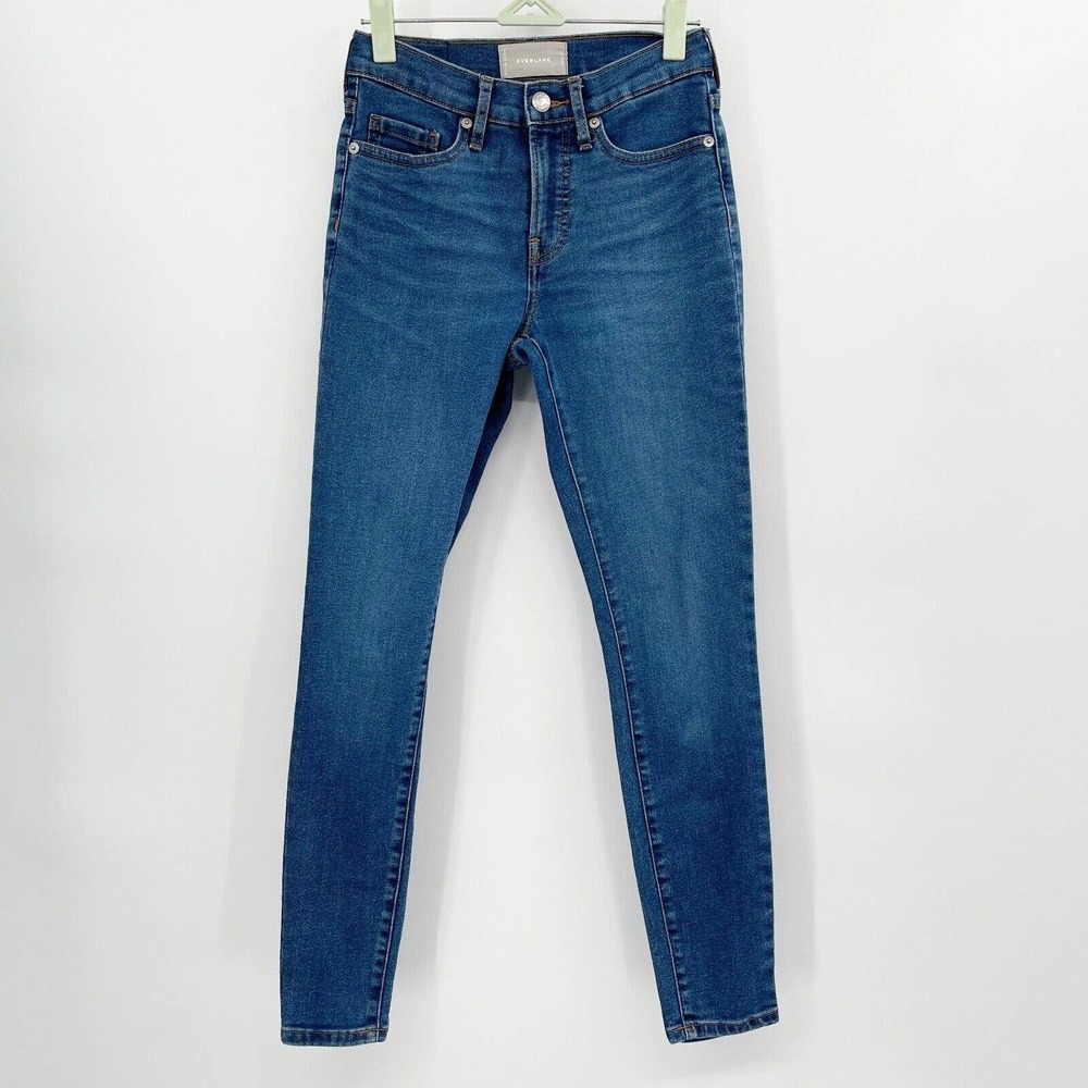 Everlane Hi-Rise Skinny‎ Jean Blue Size 25 Denim Button Zip Fly Cotton Stretch